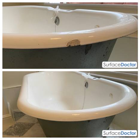 Bath repair Birmingham completed - beautifully restored Victorian bath in heritage cream finish in Moseley terrace