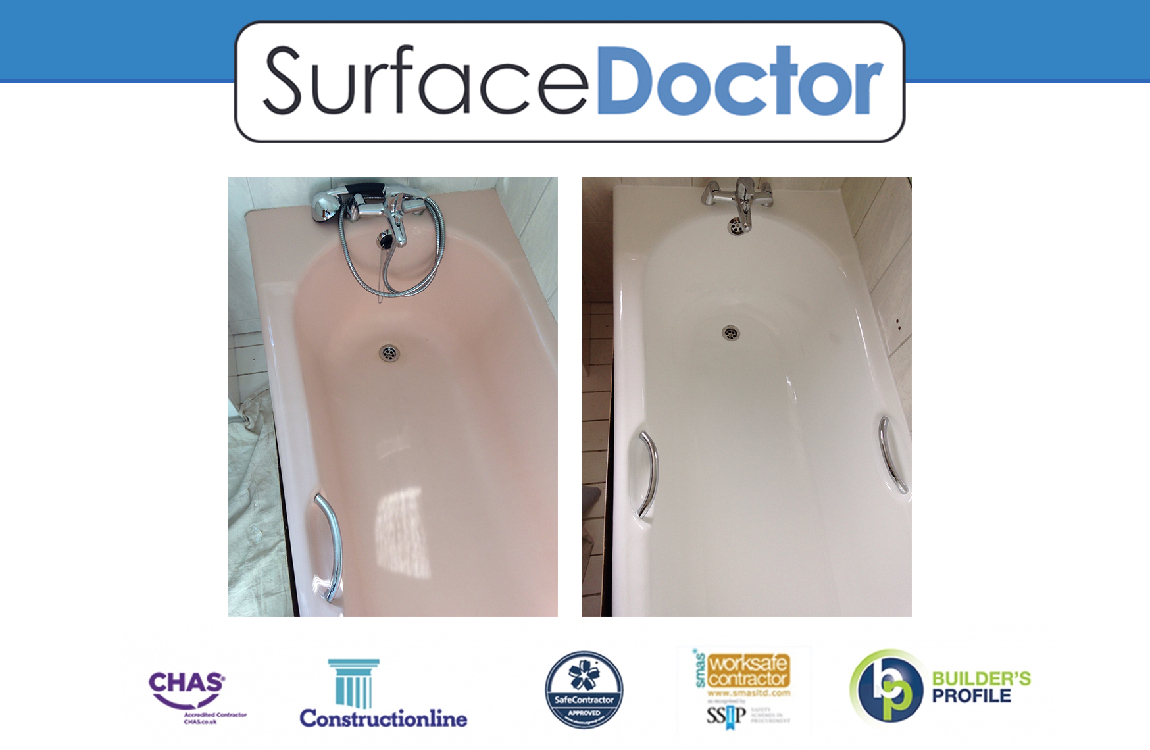 Bath chip repair Birmingham - before and after showing invisible repair on a cast iron bath in a Moseley Victorian terrace